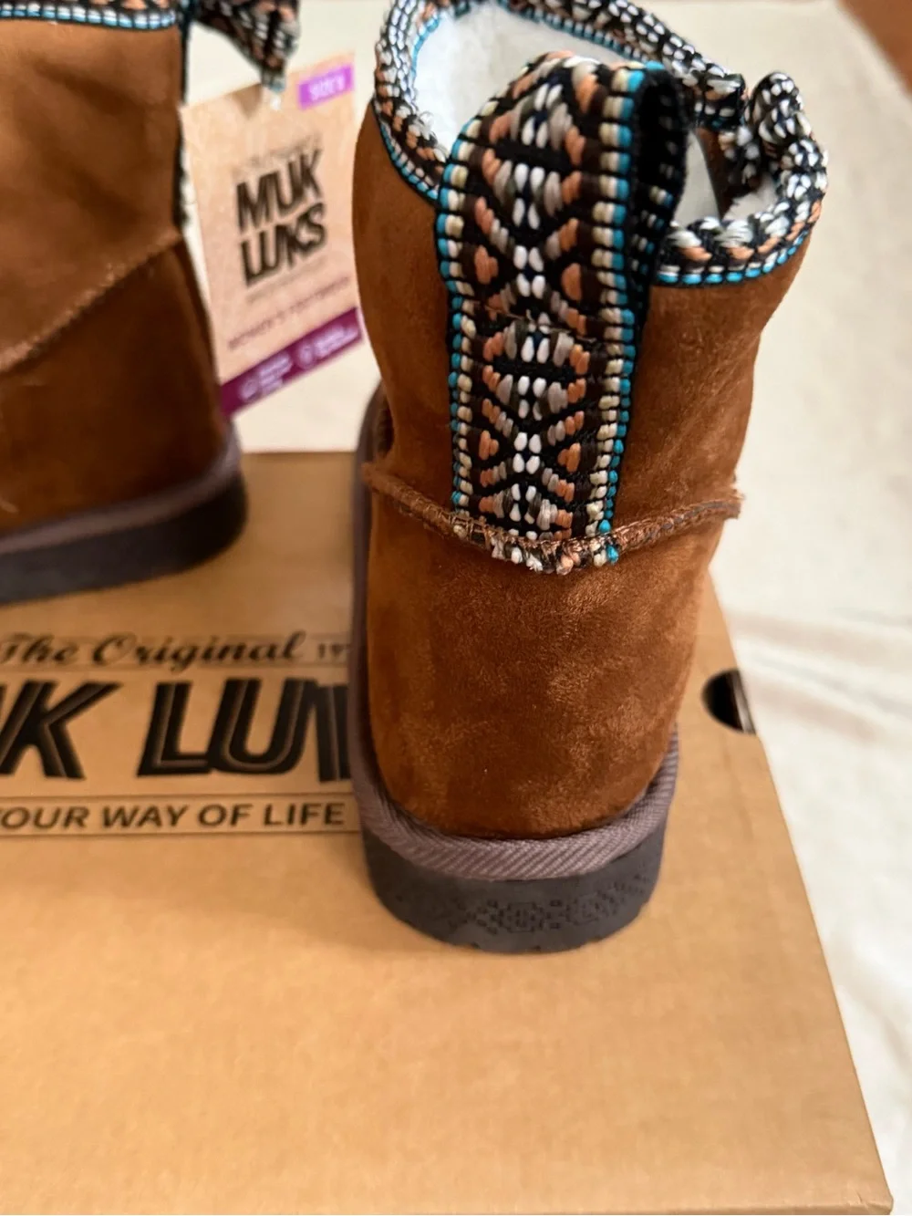 Muk Luks Side Zip Winter Boots - Tasha Chestnut Size 8 New In Box